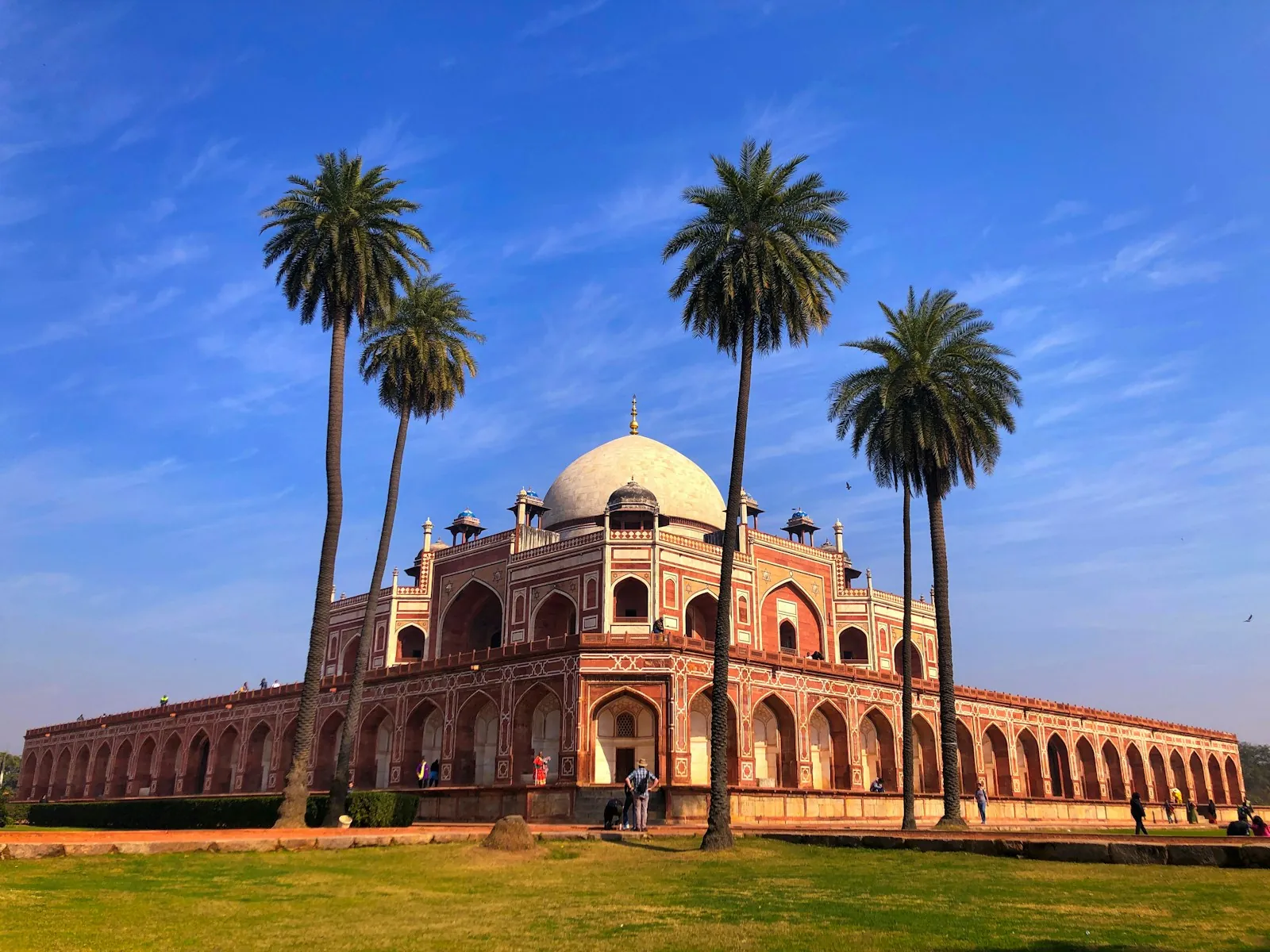 Humayun's Tomb in Delhi, framed by palm trees