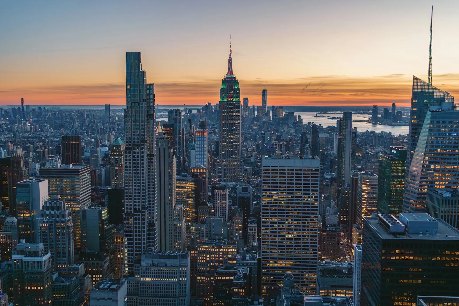 Midtown Manhattan at dusk, with the Empire State Building